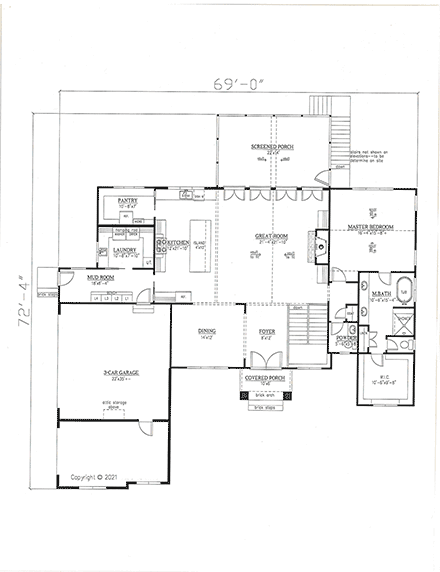 Craftsman, Farmhouse House Plan 52038 with 3 Beds, 4 Baths, 3 Car Garage First Level Plan
