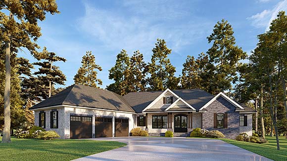 Craftsman, Traditional House Plan 52039 with 4 Beds, 4 Baths, 3 Car Garage Elevation