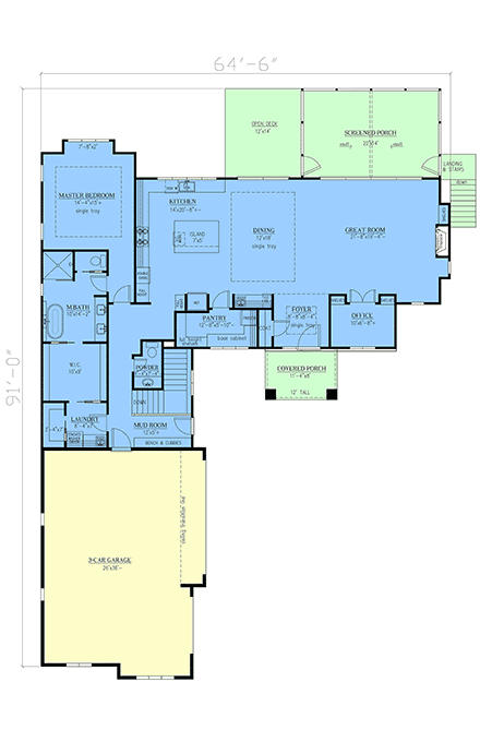 Contemporary, Farmhouse, Ranch House Plan 52044 with 4 Beds, 4 Baths, 3 Car Garage First Level Plan