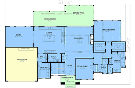 Contemporary, Prairie, Ranch House Plan 52045 with 4 Beds, 4 Baths, 3 Car Garage First Level Plan