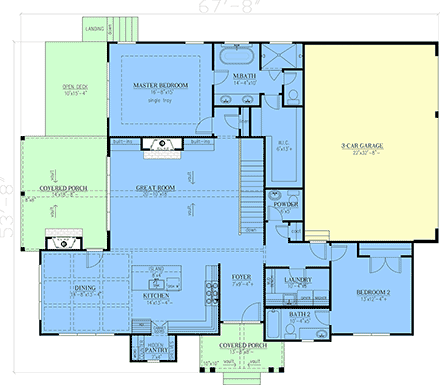 Craftsman House Plan 52047 with 4 Beds, 4 Baths, 3 Car Garage First Level Plan
