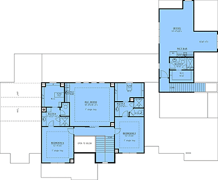 Craftsman, Farmhouse, Southern House Plan 52050 with 4 Beds, 6 Baths, 3 Car Garage Second Level Plan