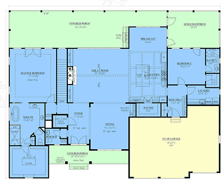 Craftsman, Traditional House Plan 52051 with 4 Beds, 5 Baths, 3 Car Garage First Level Plan