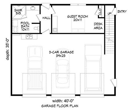 Traditional 3 Car Garage Plan 52106 with 1 Beds, 1 Baths First Level Plan
