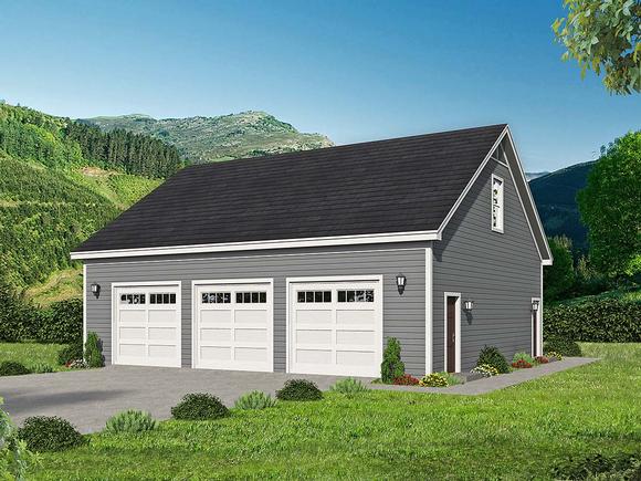 Traditional 3 Car Garage Plan 52106 with 1 Beds, 1 Baths Elevation