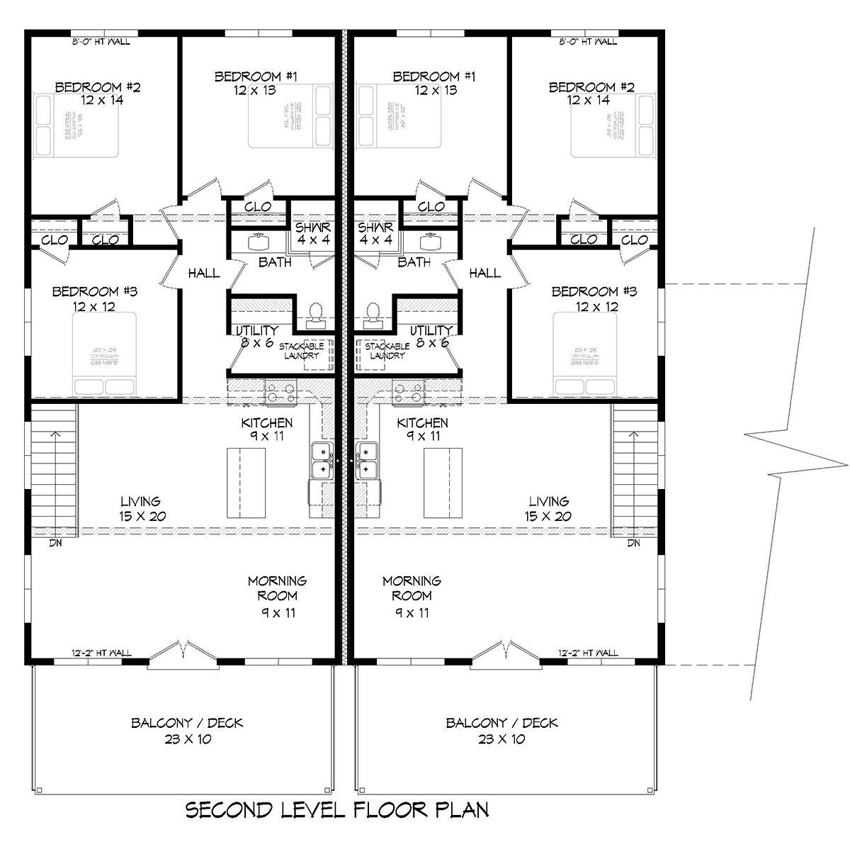Contemporary, Modern Multi-Family Plan 52108 with 6 Beds, 4 Baths, 6 Car Garage Level Two