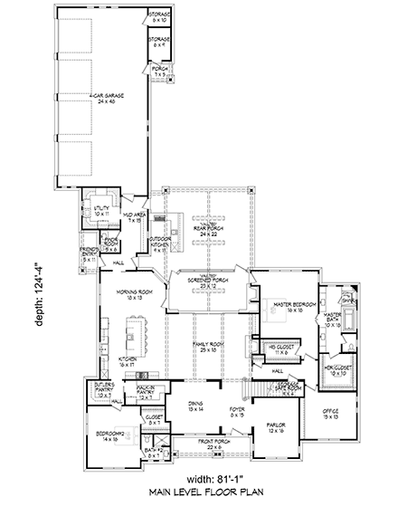 Country, Farmhouse, Traditional House Plan 52111 with 6 Beds, 5 Baths, 4 Car Garage First Level Plan