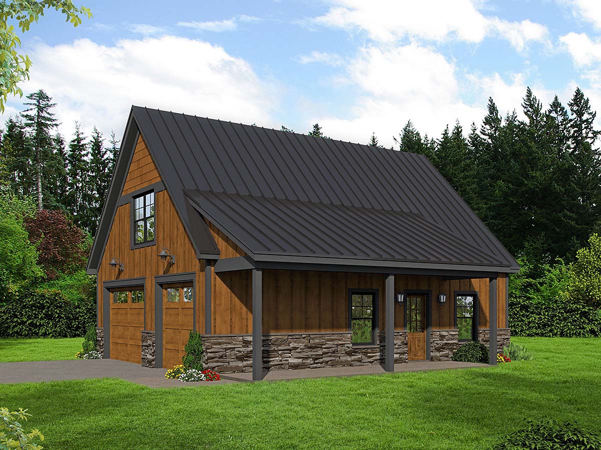Bungalow, Country, Craftsman, Traditional Plan with 744 Sq. Ft., 2 Car Garage Elevation