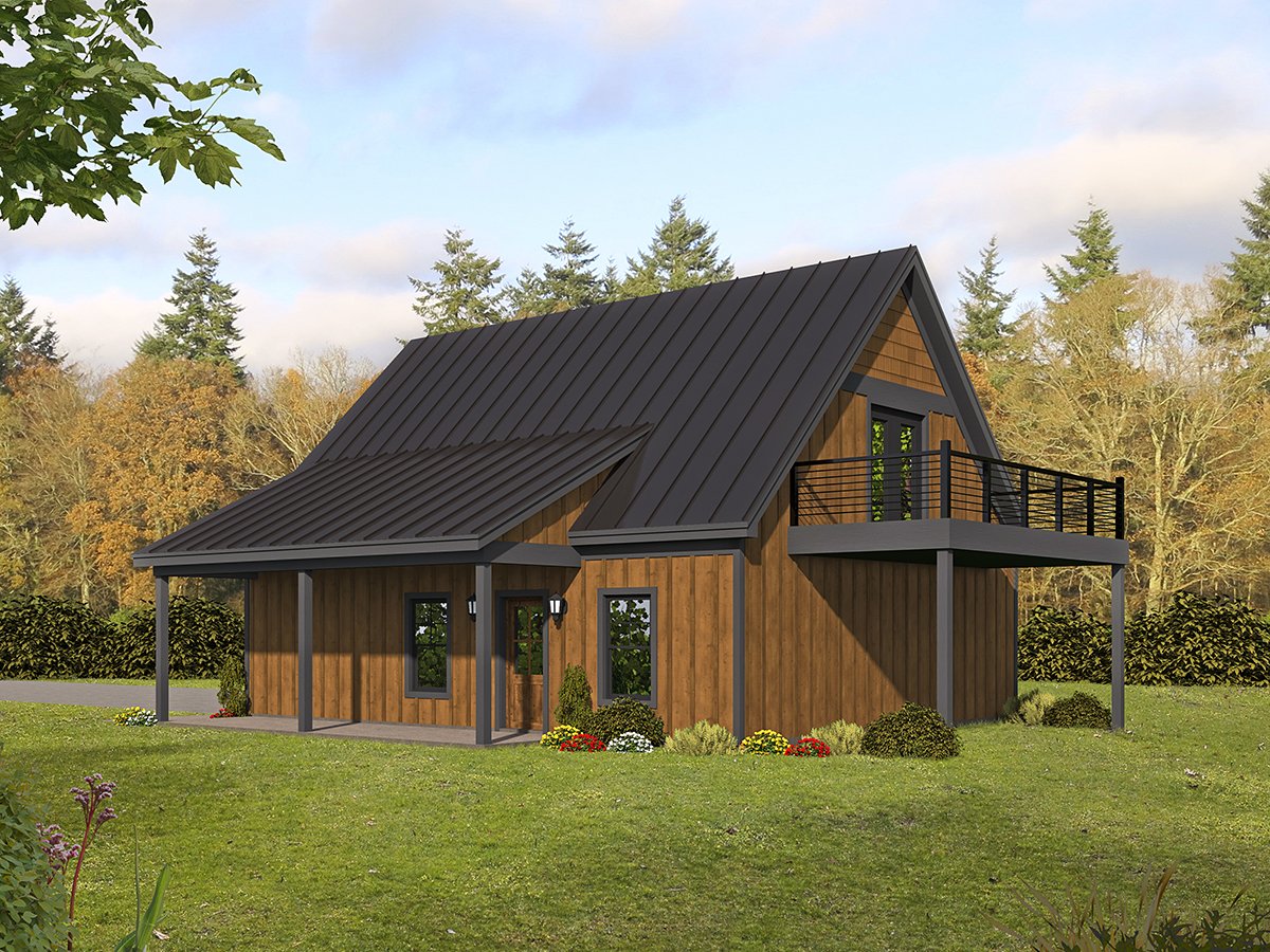 Bungalow, Country, Craftsman, Traditional Plan with 744 Sq. Ft., 2 Car Garage Rear Elevation