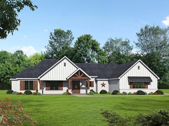 French Country, Ranch, Traditional House Plan 52117 with 3 Beds, 3 Baths, 3 Car Garage Elevation