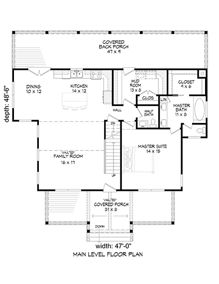 Country, Traditional House Plan 52118 with 3 Beds, 4 Baths First Level Plan