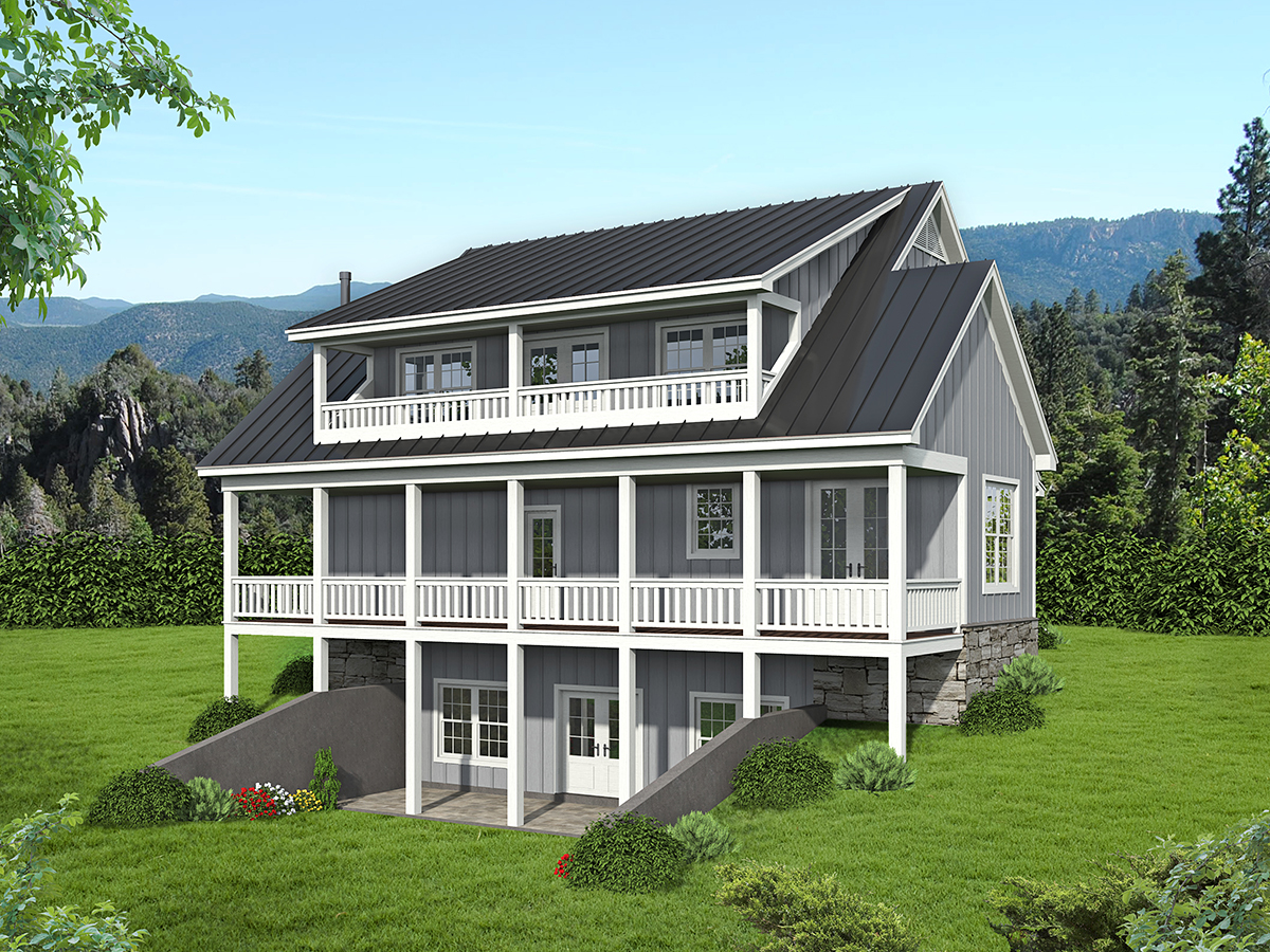Country, Traditional Plan with 2015 Sq. Ft., 3 Bedrooms, 4 Bathrooms Rear Elevation