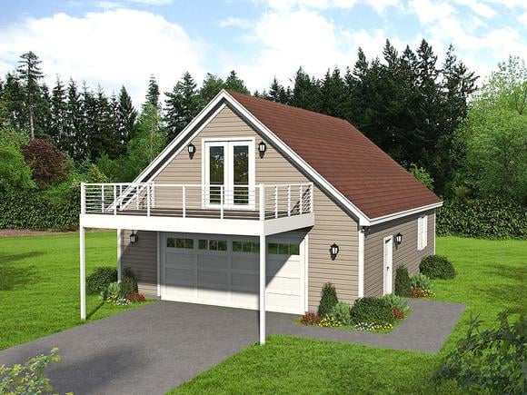 Country, Ranch, Traditional 4 Car Garage Apartment Plan 52119 Elevation