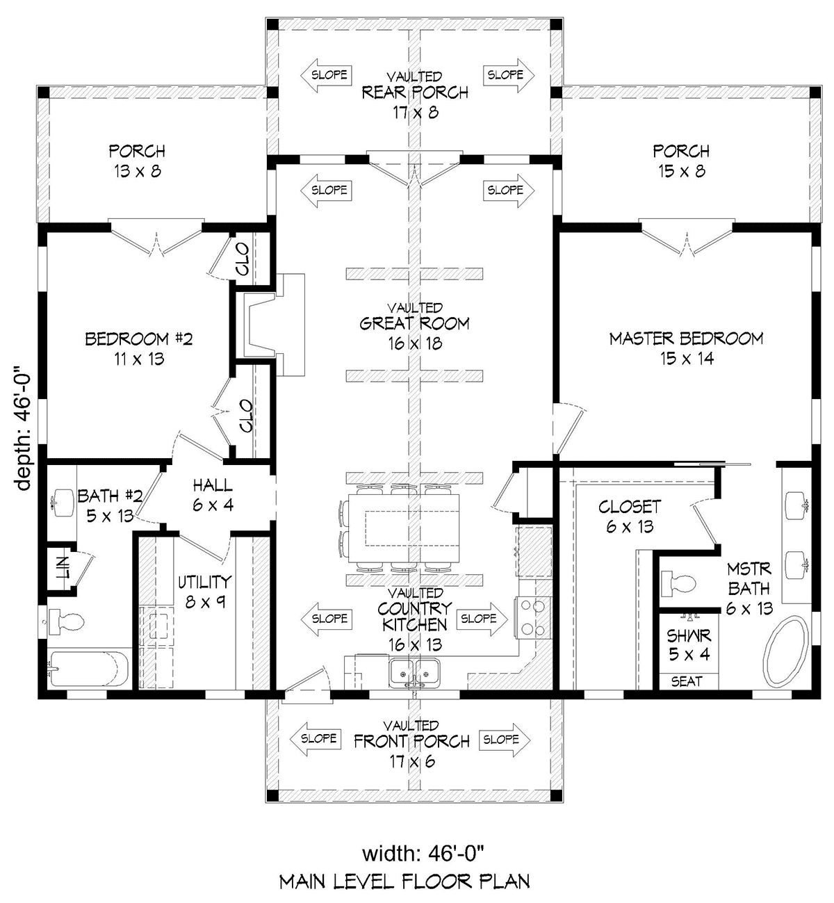 Country, Farmhouse, Traditional House Plan 52120 with 2 Beds, 2 Baths Level One