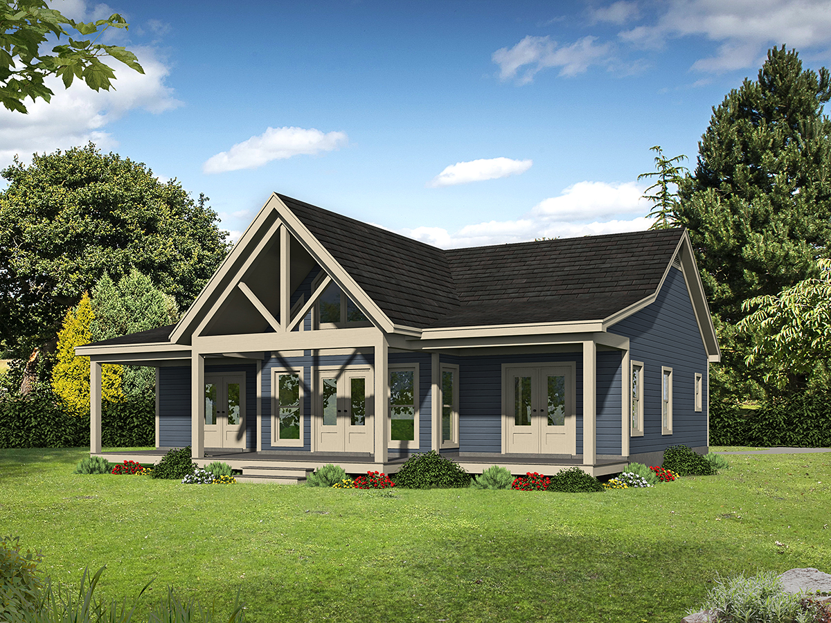 Country, Farmhouse, Traditional House Plan 52120 with 2 Beds, 2 Baths Rear Elevation