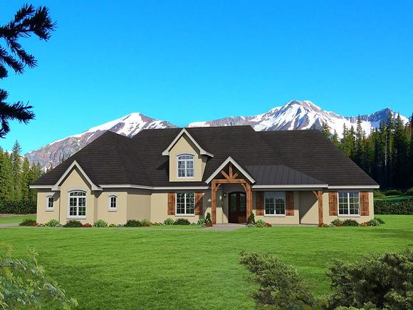 European, French Country, Ranch House Plan 52121 with 3 Beds, 3 Baths, 3 Car Garage Elevation