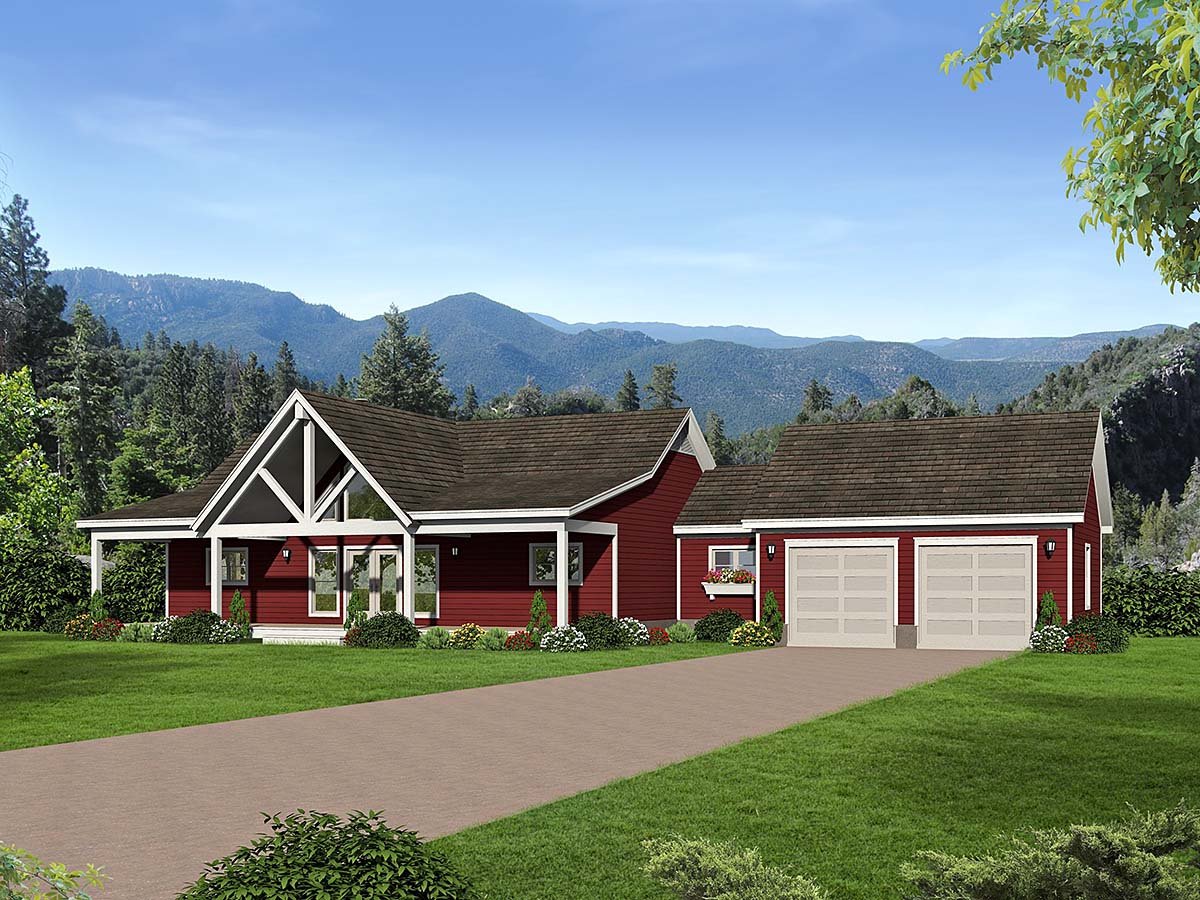 Country, Farmhouse, Traditional Plan with 1787 Sq. Ft., 2 Bedrooms, 2 Bathrooms, 2 Car Garage Elevation