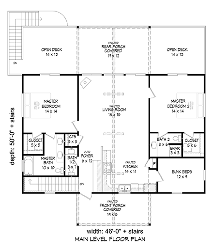 Country, Traditional House Plan 52125 with 4 Beds, 4 Baths First Level Plan