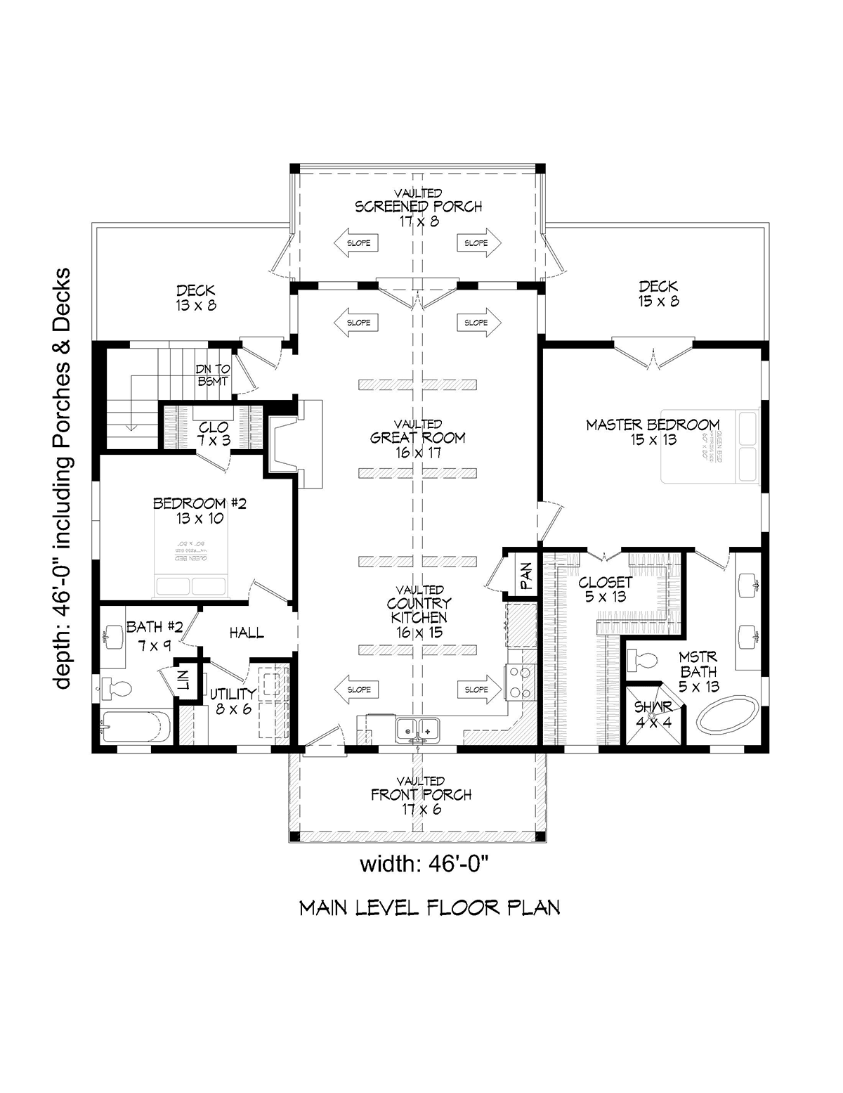 Country, Ranch, Traditional House Plan 52126 with 2 Beds, 2 Baths Level One