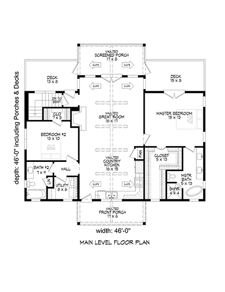 Traditional House Plan 52127 with 4 Beds, 4 Baths First Level Plan