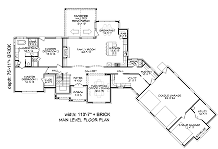 Country, Farmhouse, Traditional House Plan 52128 with 3 Beds, 3 Baths, 3 Car Garage First Level Plan