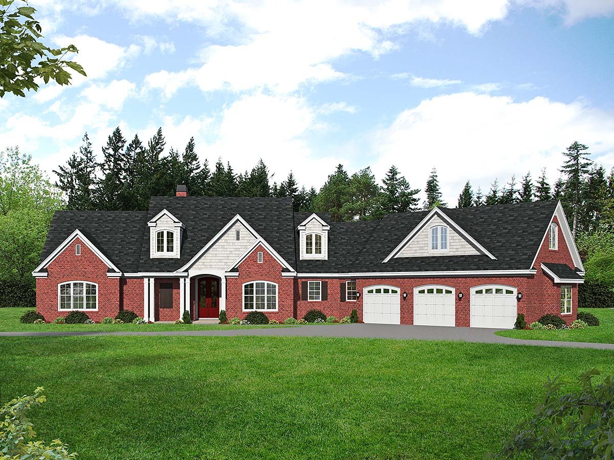 Country, Farmhouse, Traditional House Plan 52128 with 3 Beds, 3 Baths, 3 Car Garage Elevation