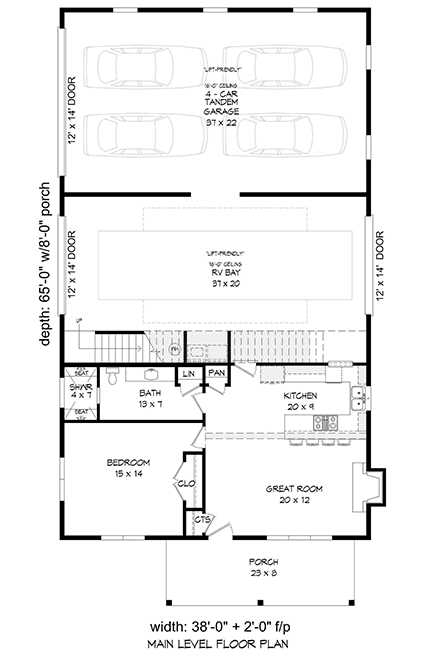 Santa Fe, Southwest Garage-Living Plan 52129 with 1 Beds, 1 Baths First Level Plan