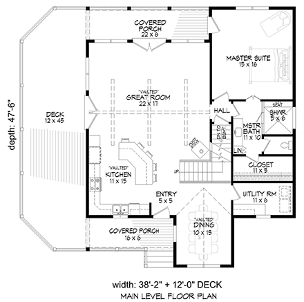 Country, Farmhouse House Plan 52131 with 3 Beds, 2 Baths First Level Plan
