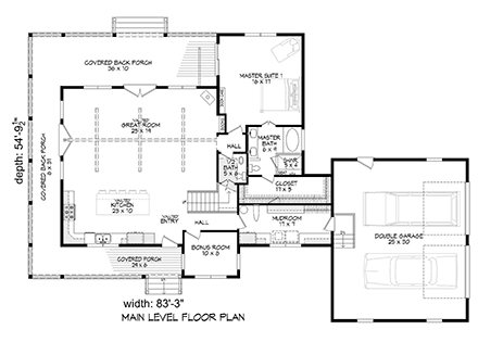 Country, Farmhouse, Traditional House Plan 52134 with 3 Beds, 3 Baths, 2 Car Garage First Level Plan