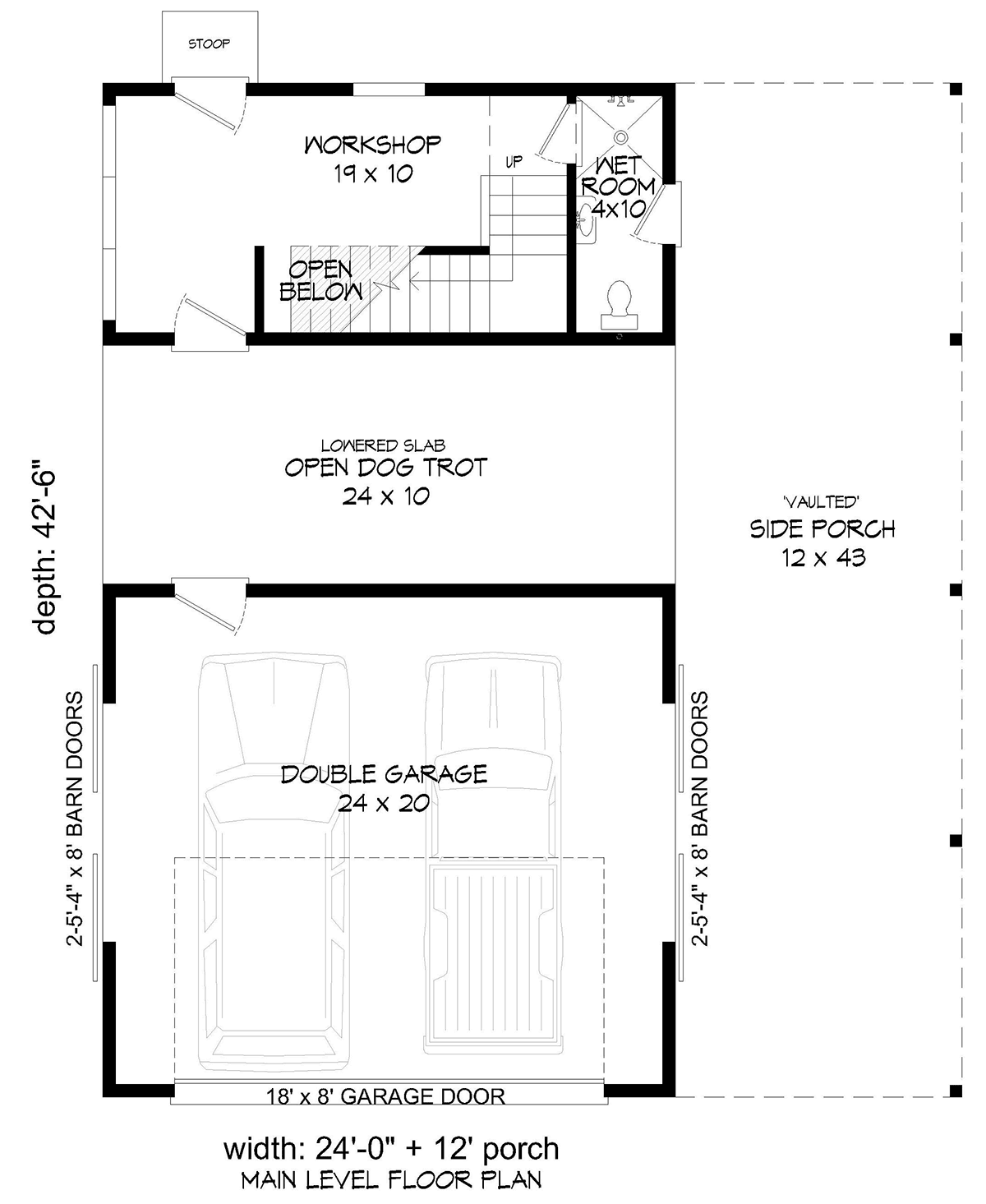 Country, Farmhouse, Ranch, Traditional 2 Car Garage Apartment Plan 52136 Level One