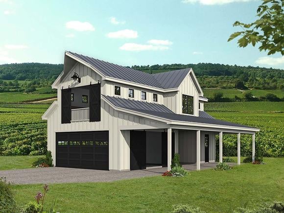 Country, Farmhouse, Ranch, Traditional 2 Car Garage Apartment Plan 52136 Elevation