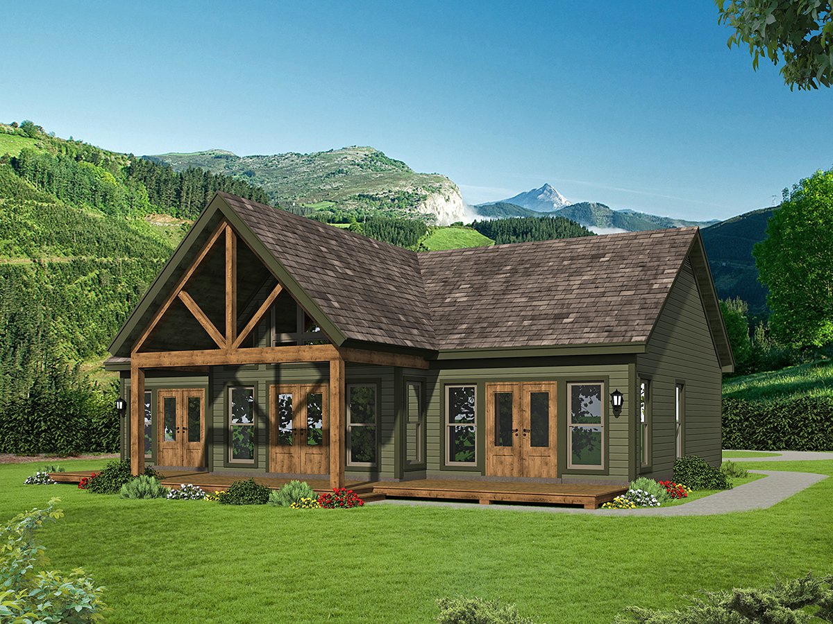 Traditional Plan with 1357 Sq. Ft., 2 Bedrooms, 2 Bathrooms Rear Elevation