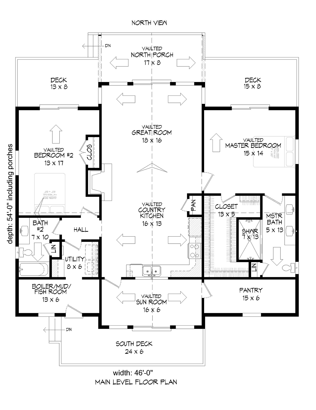 Traditional House Plan 52138 with 2 Beds, 2 Baths Level One