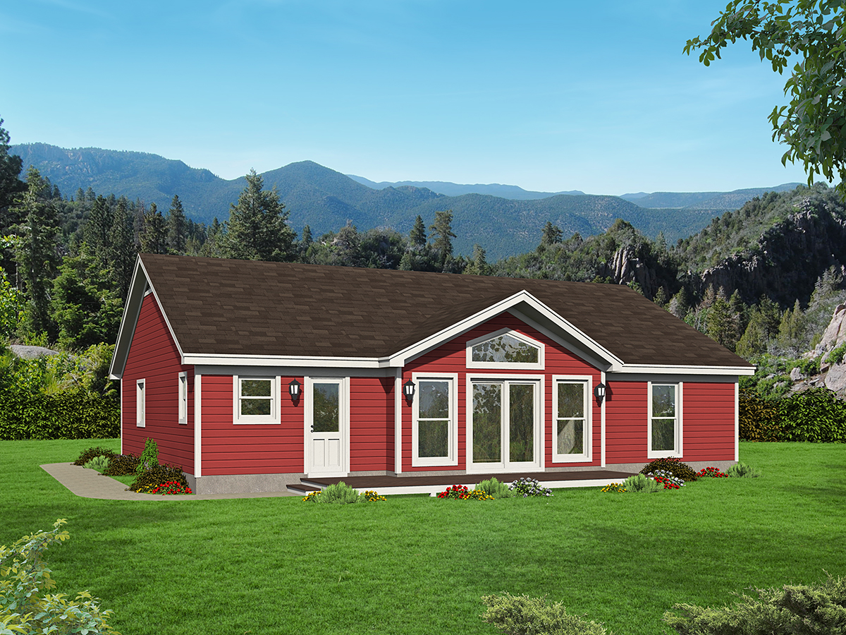 Traditional House Plan 52138 with 2 Beds, 2 Baths Rear Elevation