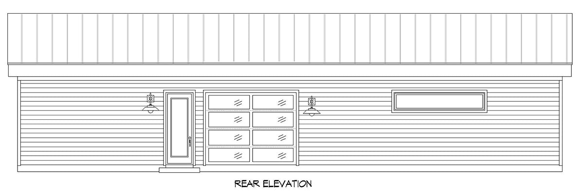 Bungalow, Contemporary, Craftsman Garage-Living Plan 52141 with 2 Beds, 1 Baths, 3 Car Garage Rear Elevation