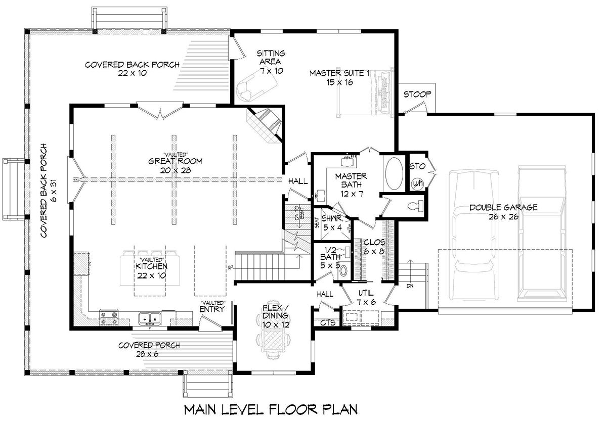 Country, Farmhouse, Traditional House Plan 52144 with 3 Beds, 3 Baths, 2 Car Garage Level One
