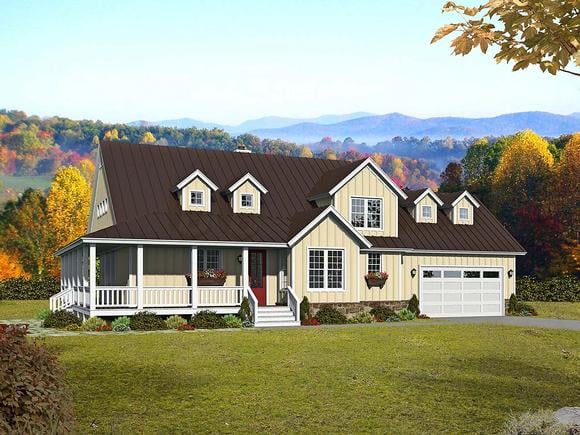 Country, Farmhouse, Traditional House Plan 52144 with 3 Beds, 3 Baths, 2 Car Garage Elevation