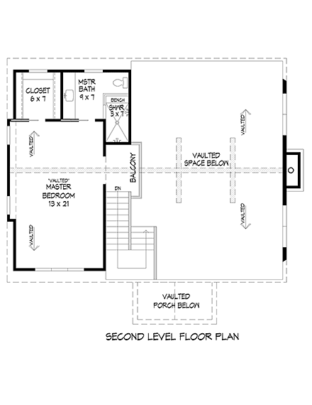 Cabin, Country, French Country, Ranch, Traditional House Plan 52145 with 2 Beds, 2 Baths Second Level Plan