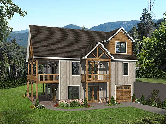 Cabin, Country, Craftsman, Farmhouse, Prairie House Plan 52148 with 3 Beds, 2 Baths, 2 Car Garage Elevation