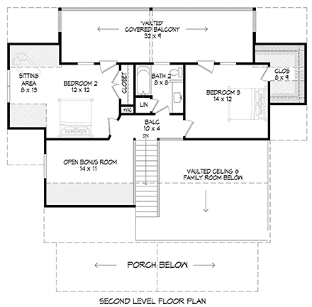 Cabin, Country, Farmhouse House Plan 52149 with 3 Beds, 3 Baths Second Level Plan