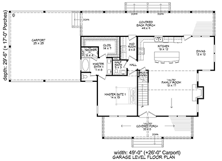 Cabin, Country, Farmhouse House Plan 52150 with 3 Beds, 3 Baths, 2 Car Garage First Level Plan
