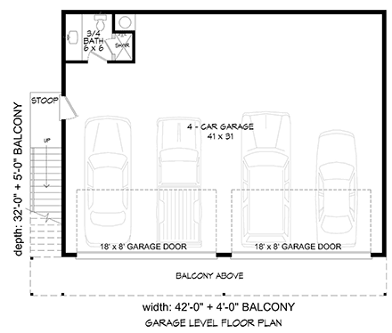 Contemporary, Modern Garage-Living Plan 52156 with 2 Beds, 3 Baths, 4 Car Garage First Level Plan
