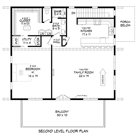 Coastal, Contemporary, Modern Garage-Living Plan 52157 with 2 Beds, 2 Baths, 2 Car Garage Second Level Plan