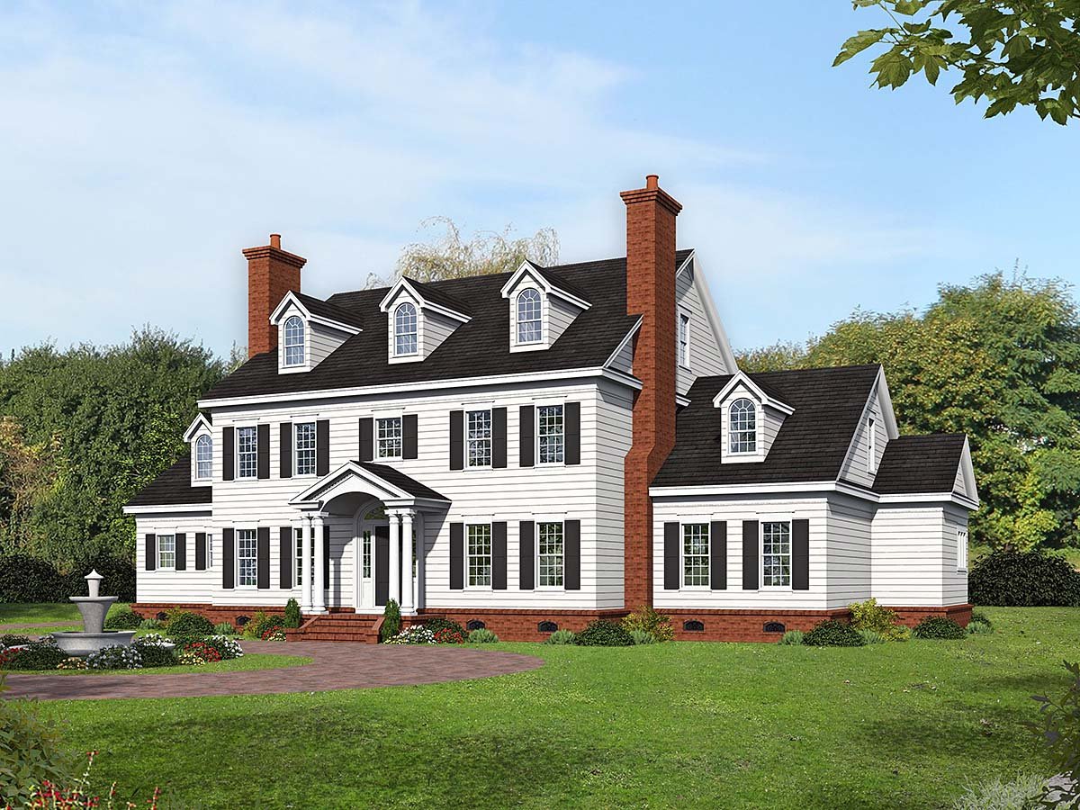 Colonial, Cottage, Country, Southern Plan with 7200 Sq. Ft., 6 Bedrooms, 6 Bathrooms, 3 Car Garage Elevation