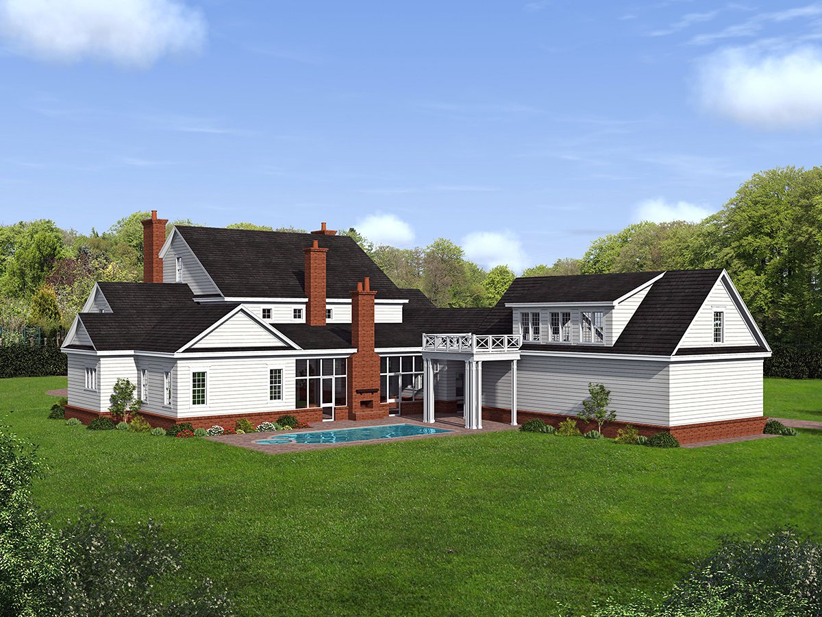 Colonial, Cottage, Country, Southern Plan with 7200 Sq. Ft., 6 Bedrooms, 6 Bathrooms, 3 Car Garage Rear Elevation