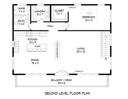 Contemporary, Modern Garage-Living Plan 52162 with 2 Beds, 2 Baths, 2 Car Garage Second Level Plan