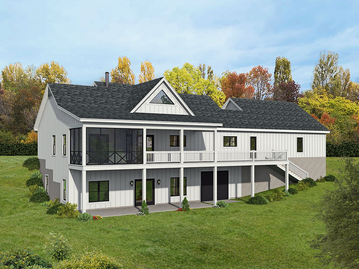 Country, Farmhouse, Traditional Plan with 3321 Sq. Ft., 4 Bedrooms, 3 Bathrooms, 2 Car Garage Rear Elevation
