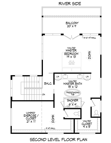 Coastal, Contemporary, Modern House Plan 52170 with 3 Beds, 2 Baths, 2 Car Garage Second Level Plan