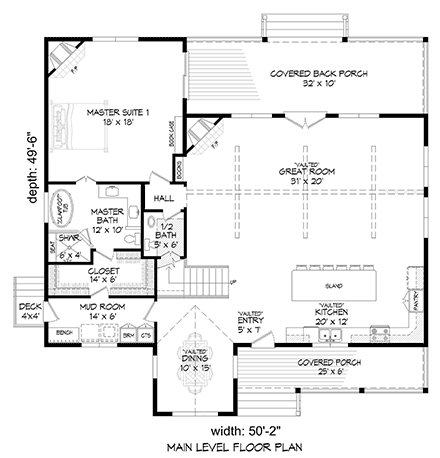 Country, Farmhouse, Ranch, Traditional House Plan 52172 with 3 Beds, 3 Baths First Level Plan