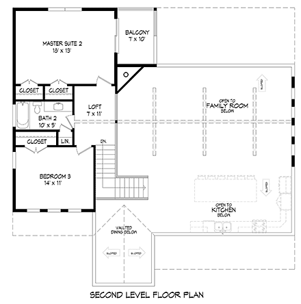 Country, Farmhouse, Ranch, Traditional House Plan 52172 with 3 Beds, 3 Baths Second Level Plan